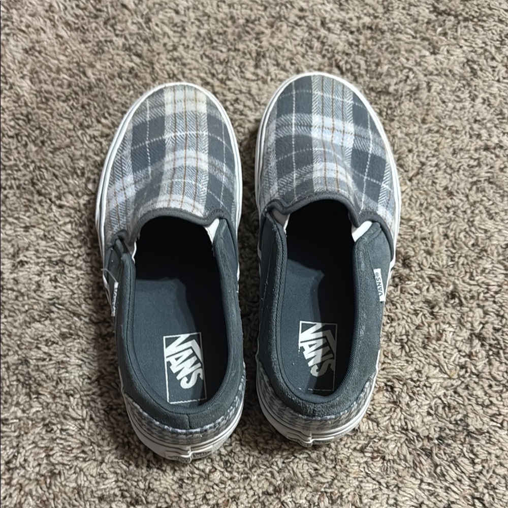 Vans Gray Plaid Sneakers Slip-On